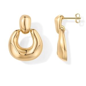 14K Gold Plated Chunky Dangle Door Knocker Earrings